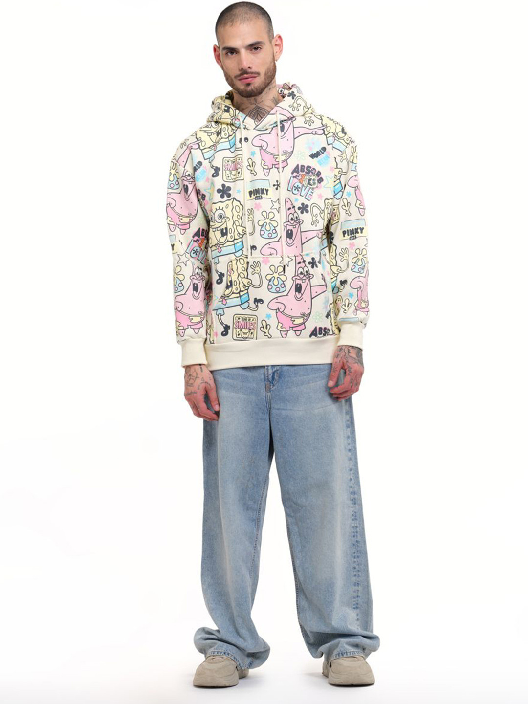Bonkers Corner Men Printed SpongeBob All Over Hoodie