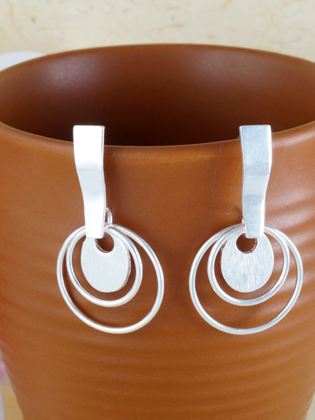 Tuanz Silver Jewelry 925 Sterling Silver Rhodium-Plated Geometric Shaped Drop Earrings