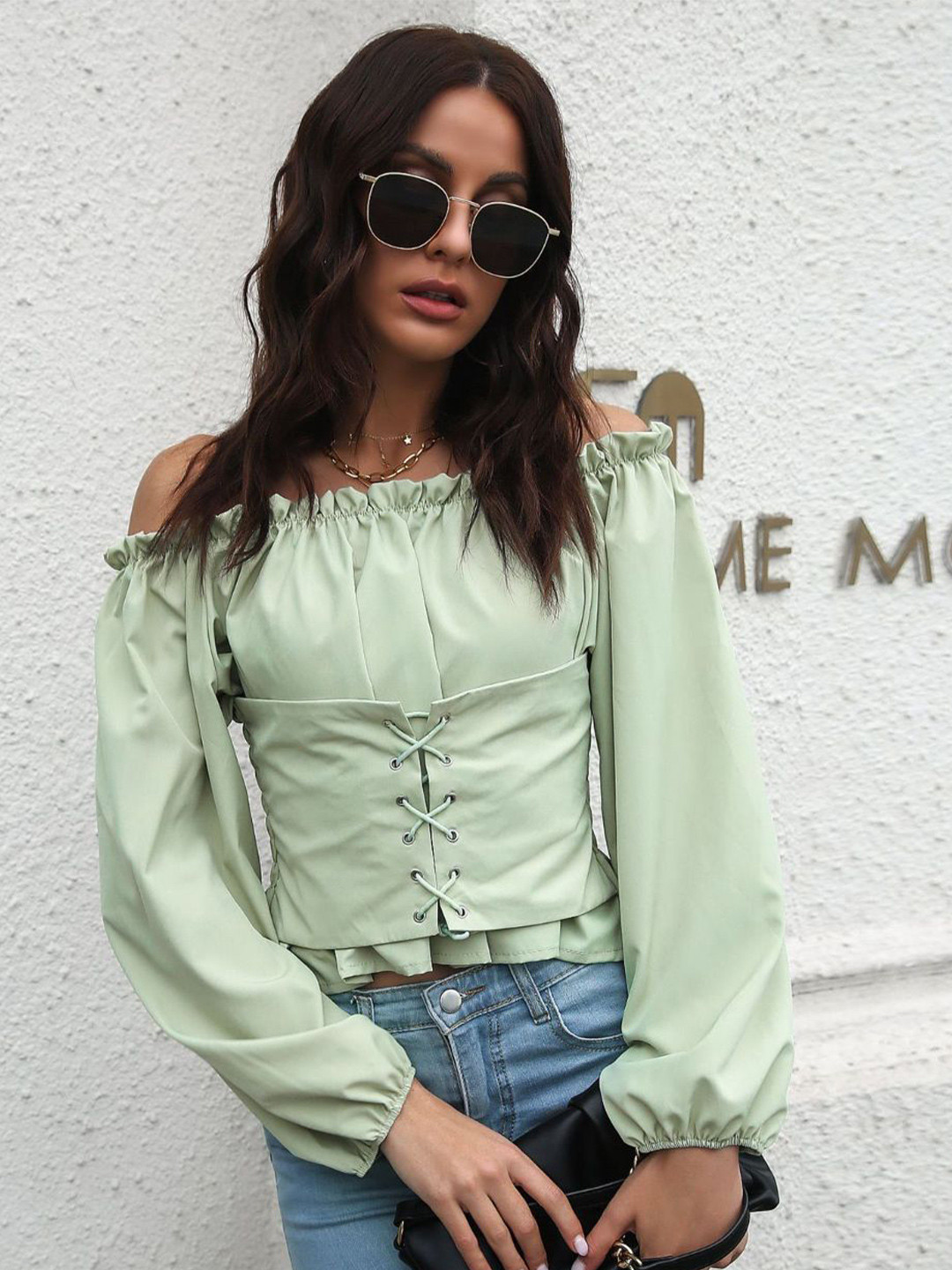 Oh Rare Women Off-Shoulder Smocked Bardot Top