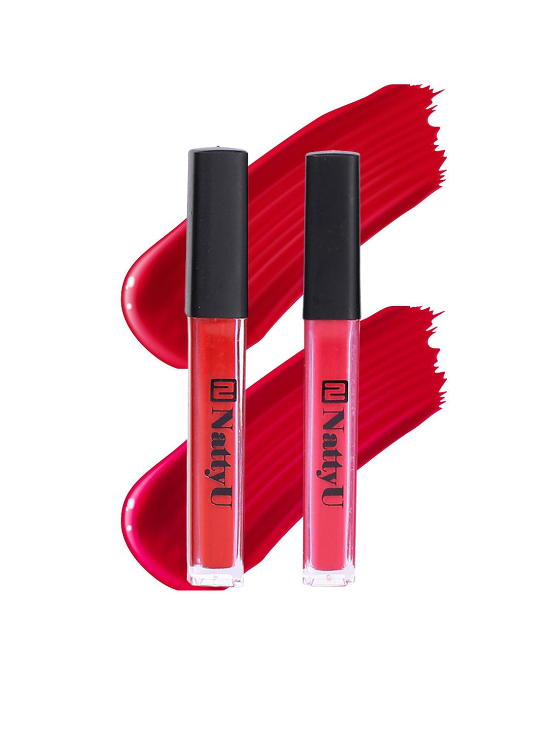 NattyU Set Of 2 Long Lasting Liquid Lipstick - 5 ml Each Scarlet Kiss-Rosy Charm