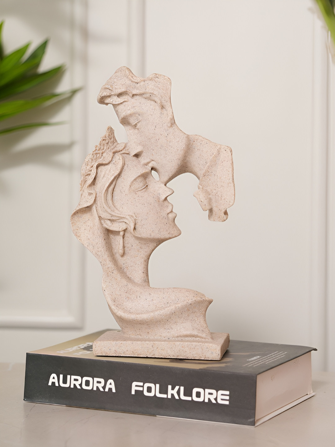 HOME 360 Couple Faces Kissing on forehead Beige Polyresin Matte Living Room Medium Showpiece - 2.8 Inches