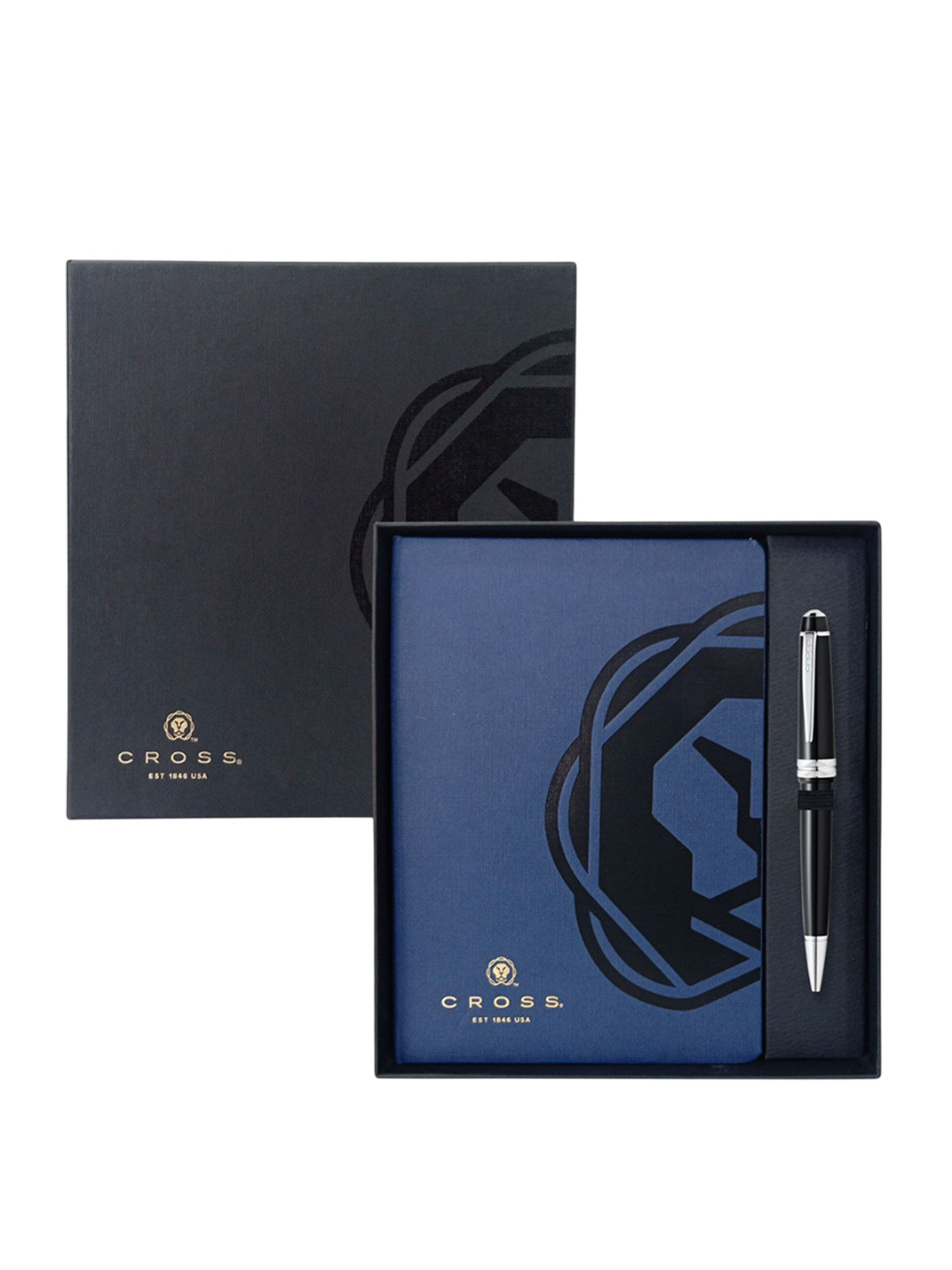 Cross Men Set Of 2 Bailey Light Black Ball Point Pen With Executive Note Book Gift Set