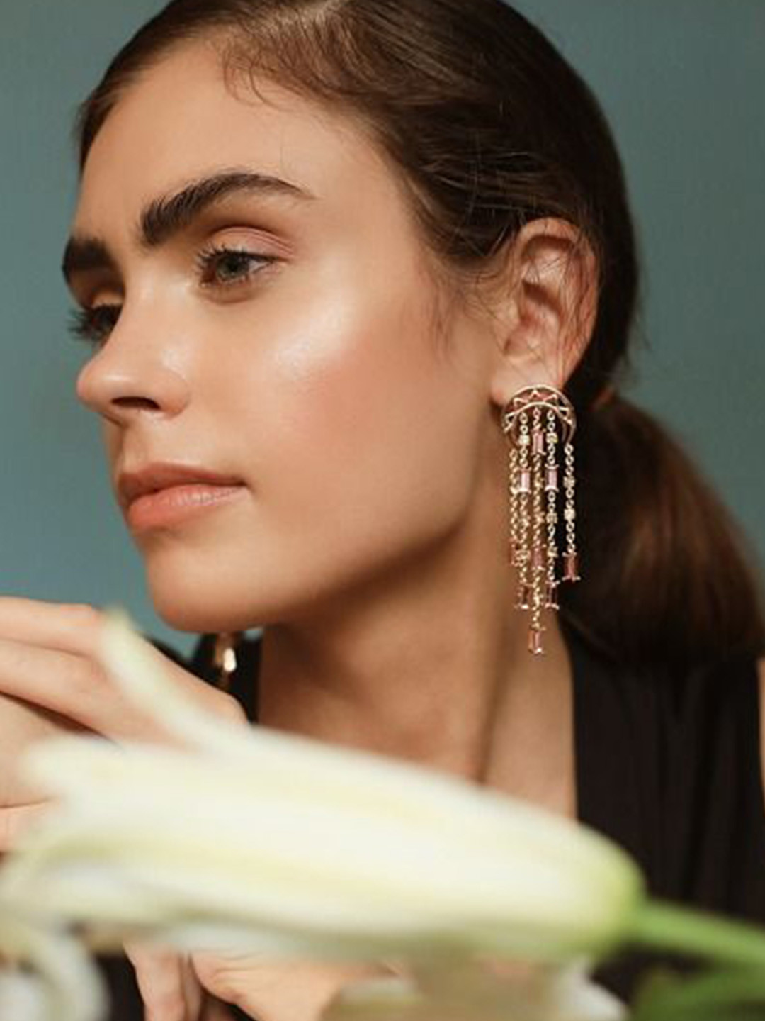 ESME Rumba Rhodium-Plated Swarovski Crystal Studded Drop Earrings