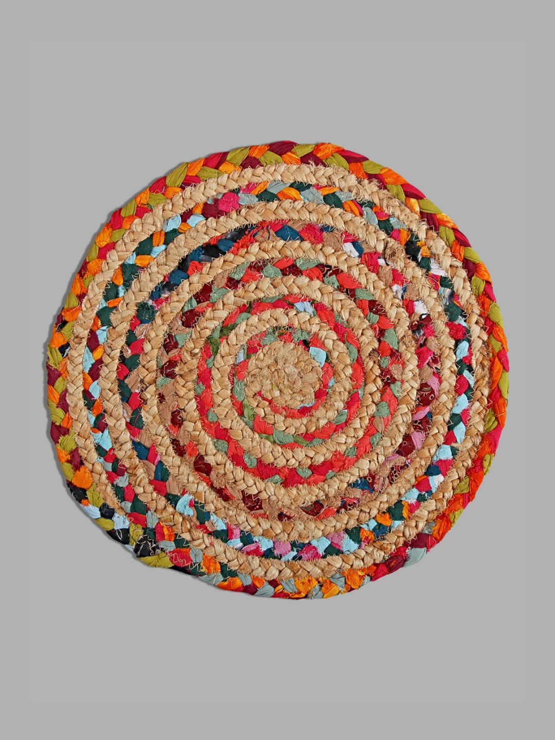 PAROKSH Brown & Red Braided Jute Reversible Round Table Placemat