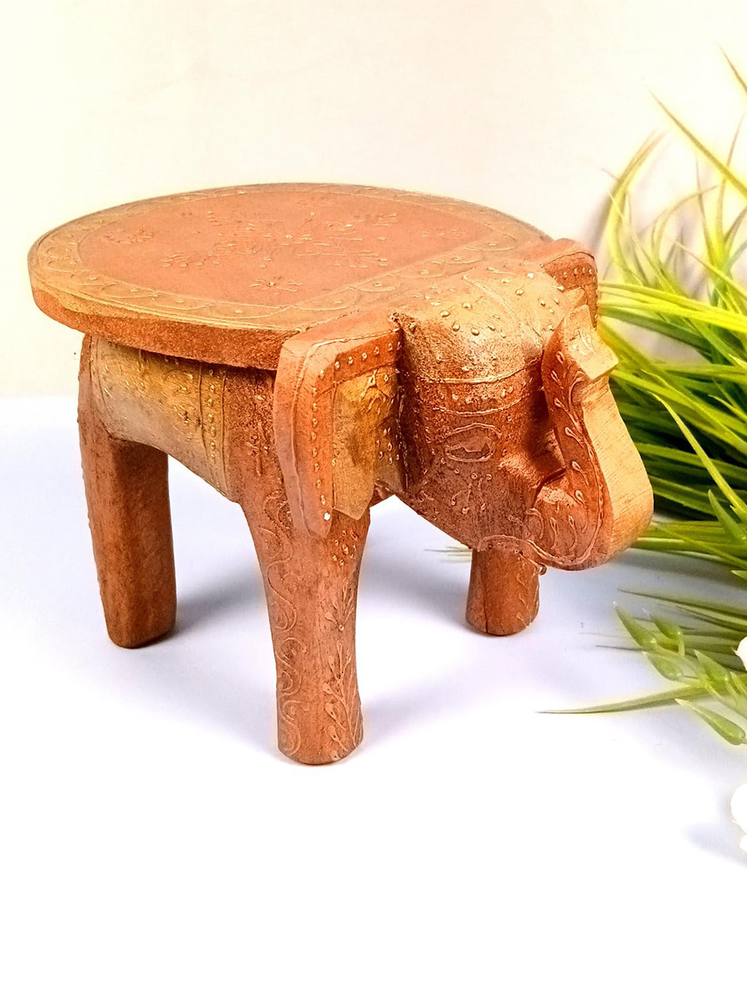 apka mart Brown textured Elephant Stool Showpiece