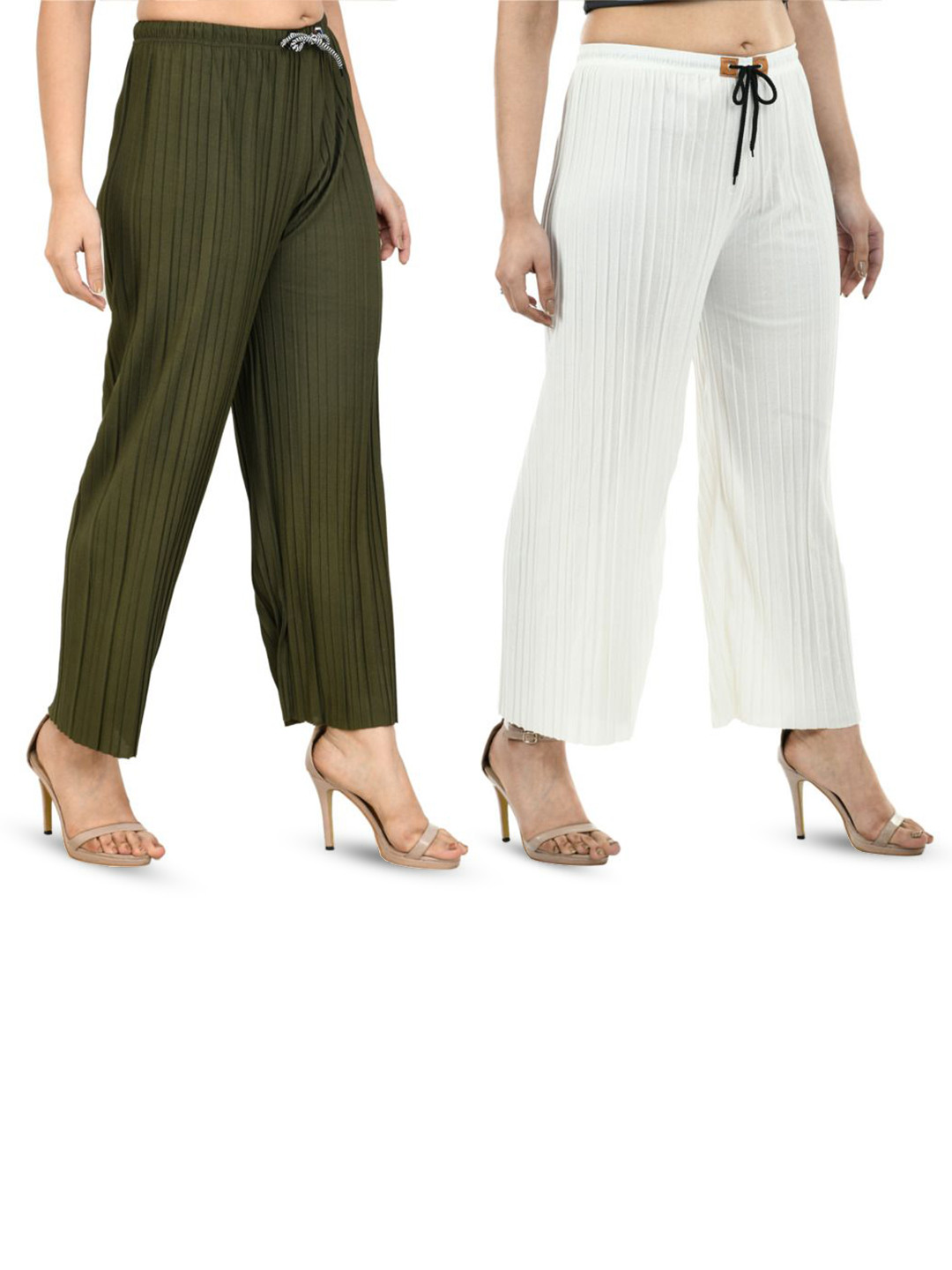 Brainbees Women  Pack Of 2 Crepe Wrinkle Palazzos