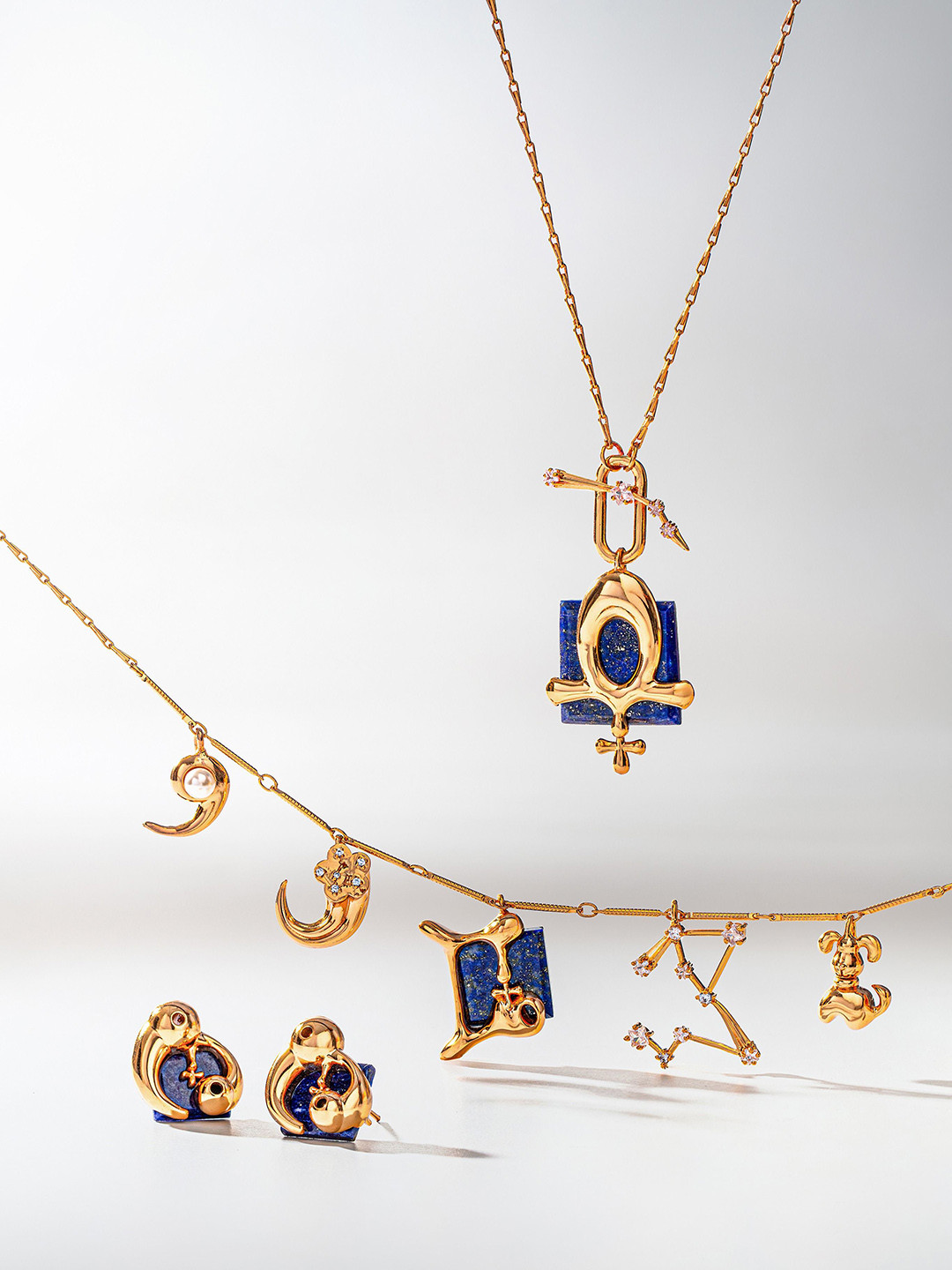 Outhouse Gold-Plated Lapis Lazuli Studded Pendants with Chains