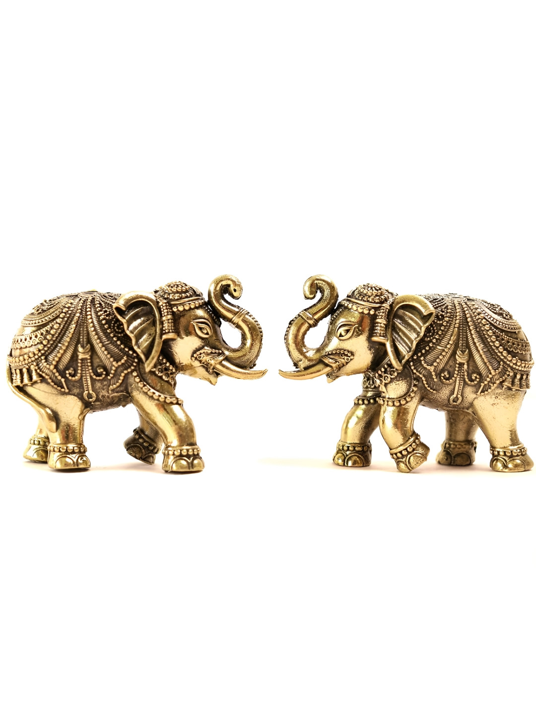The Spiritual Living Elephant Gold Brass Metallic Living Room Set of 2 Small Showpieces -