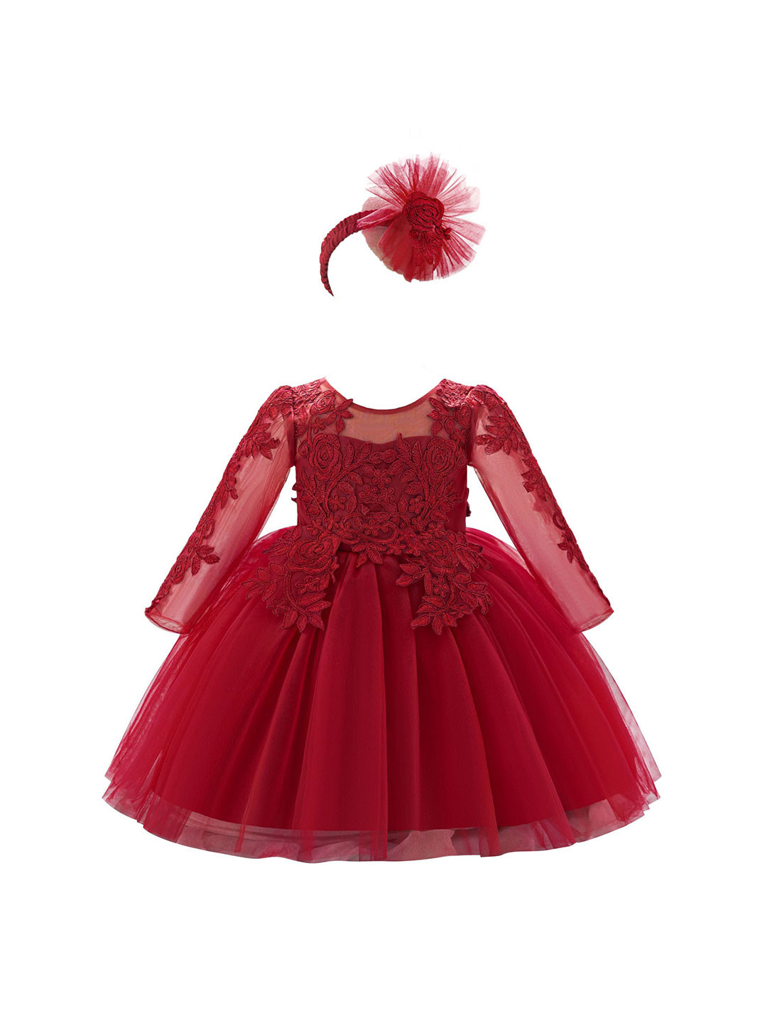 StyleCast x Revolte Girls Net Semi Sheer Fit and Flare Knee Length Dress With Headband