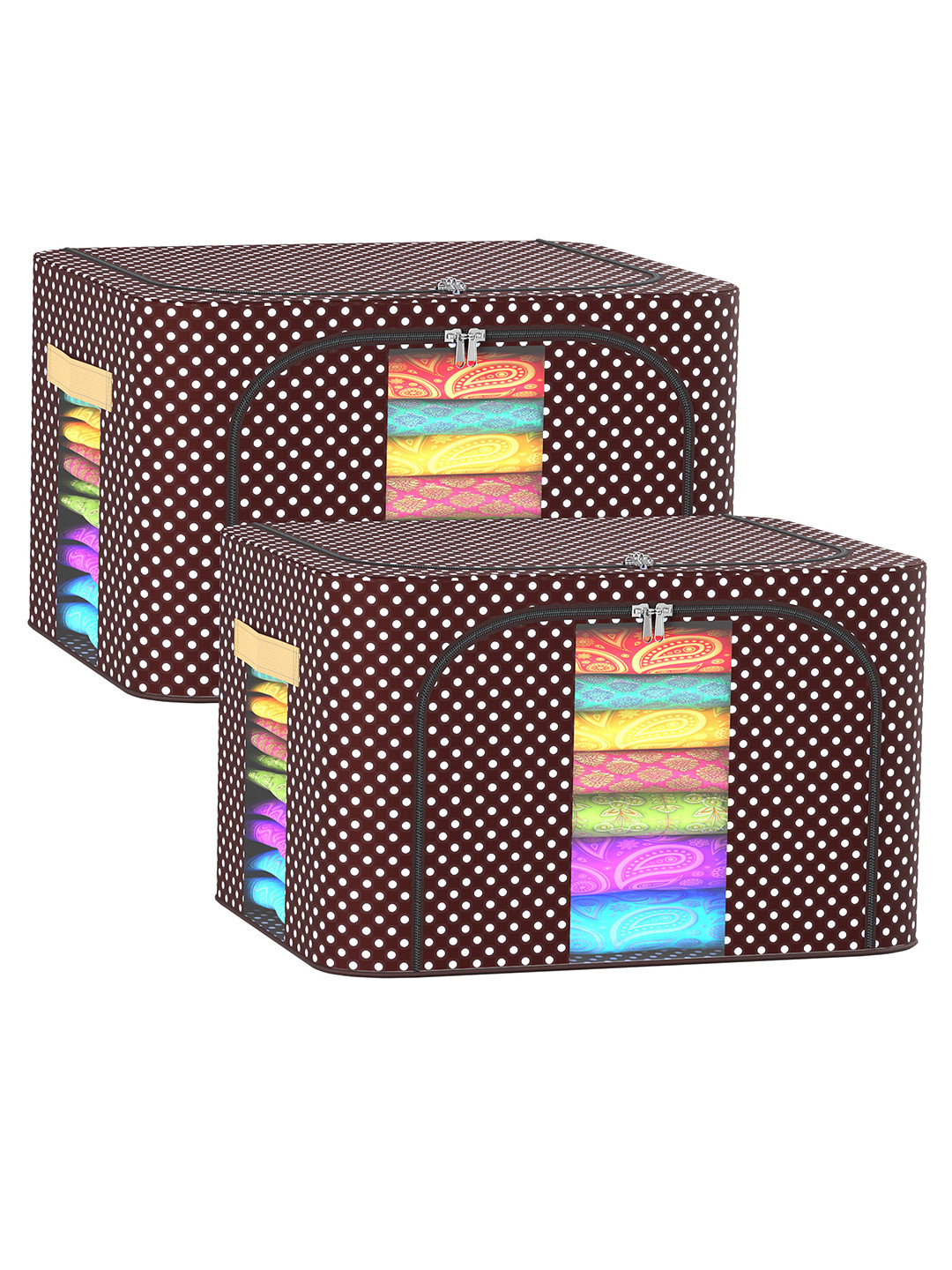 Aura Brown & White 2 Pieces 66 Liter Waterproof Parachute Steel Frame Drawer Organisers