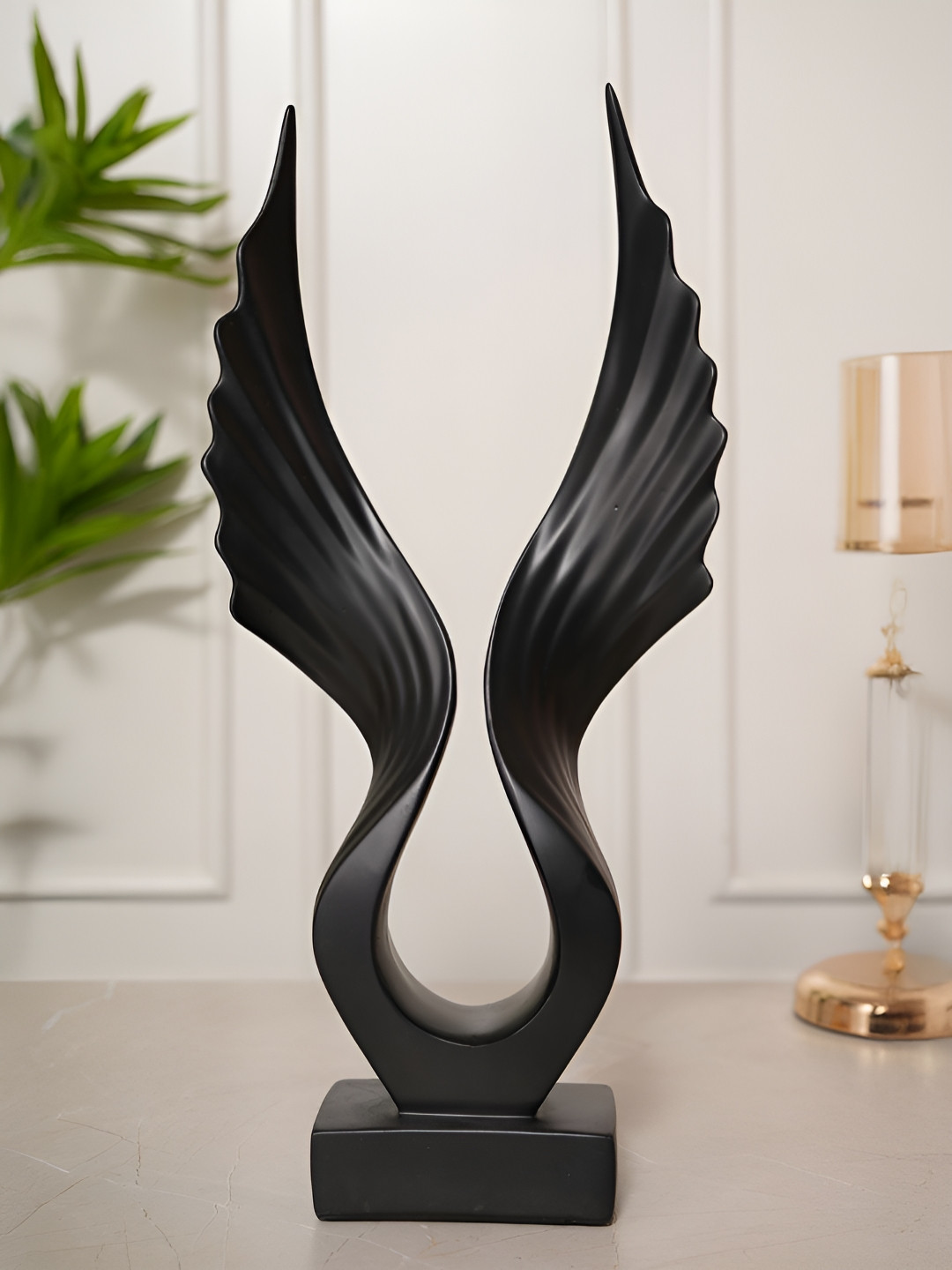HOME 360 Angel Wings Black Polyresin Matte Living Room Large Showpiece - 2.8 Inches