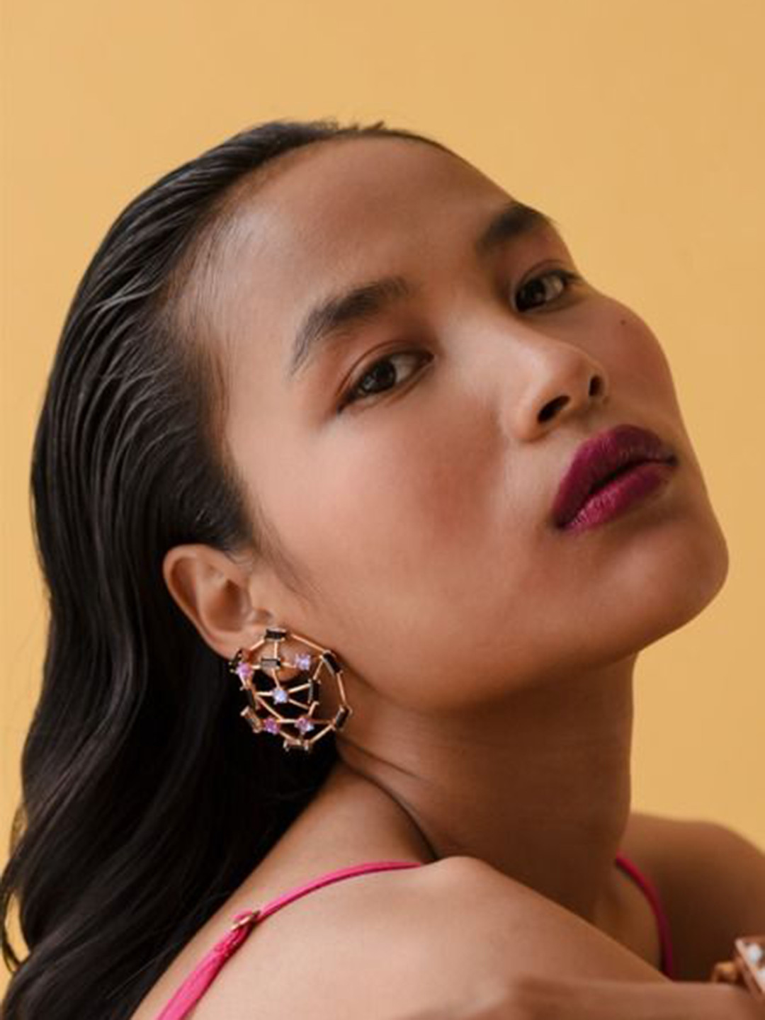 ESME Blooming Daisy Gold-Plated Swarovski Crystal Studded Contemporary Drop Earrings