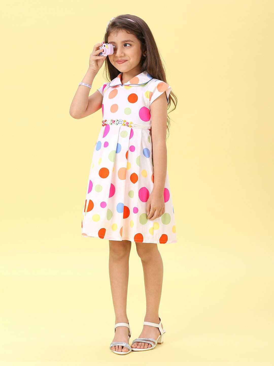 Macwin Girls Polka Dot Printed Peter Pan Collar Fit & Flare Cotton Dress