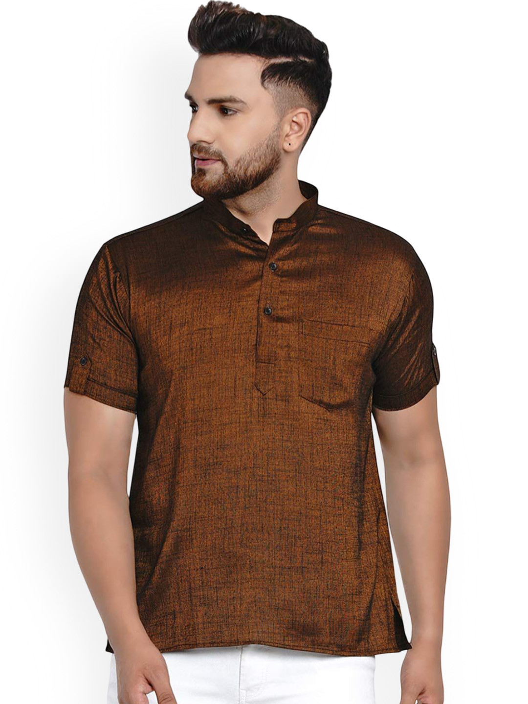 VEERA PARIDHAAN Band Collar Short Sleeves Straight Kurta