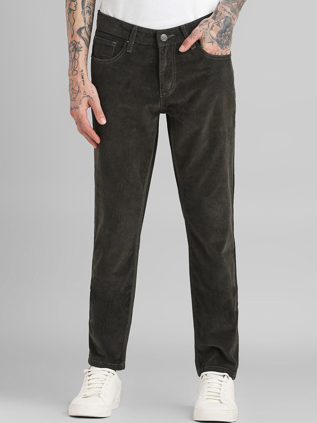 Klub Fox Men Slim Fit Low-Rise Corduroy Trousers