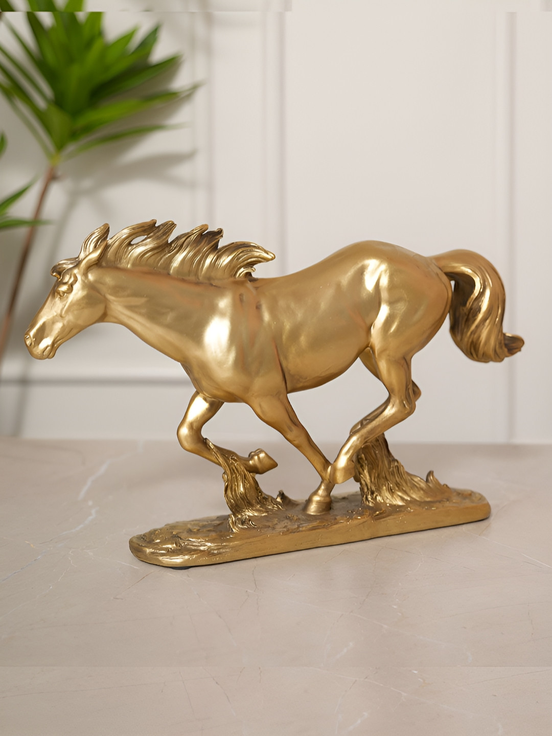 HOME 360 Running Horse Gold Polyresin Glossy Living Room Medium Showpiece - 2.4 Inches
