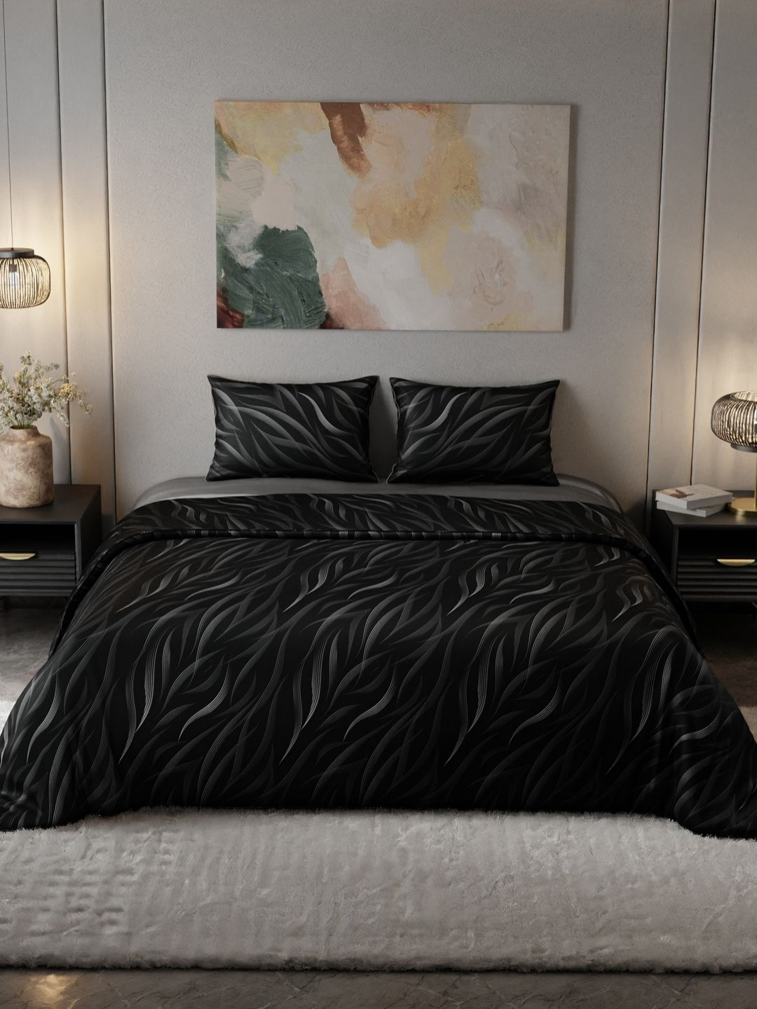 Stoa Paris Grey & Black Geometric Other 4 Piece Double King Regular Bedding Set