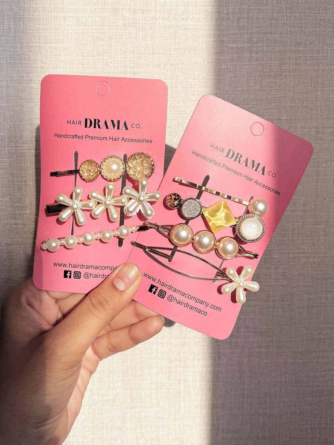 HAIR DRAMA CO. Women Set of 7 Gold-Toned & White Pearl & Rhinestone Embellished Hair Pins