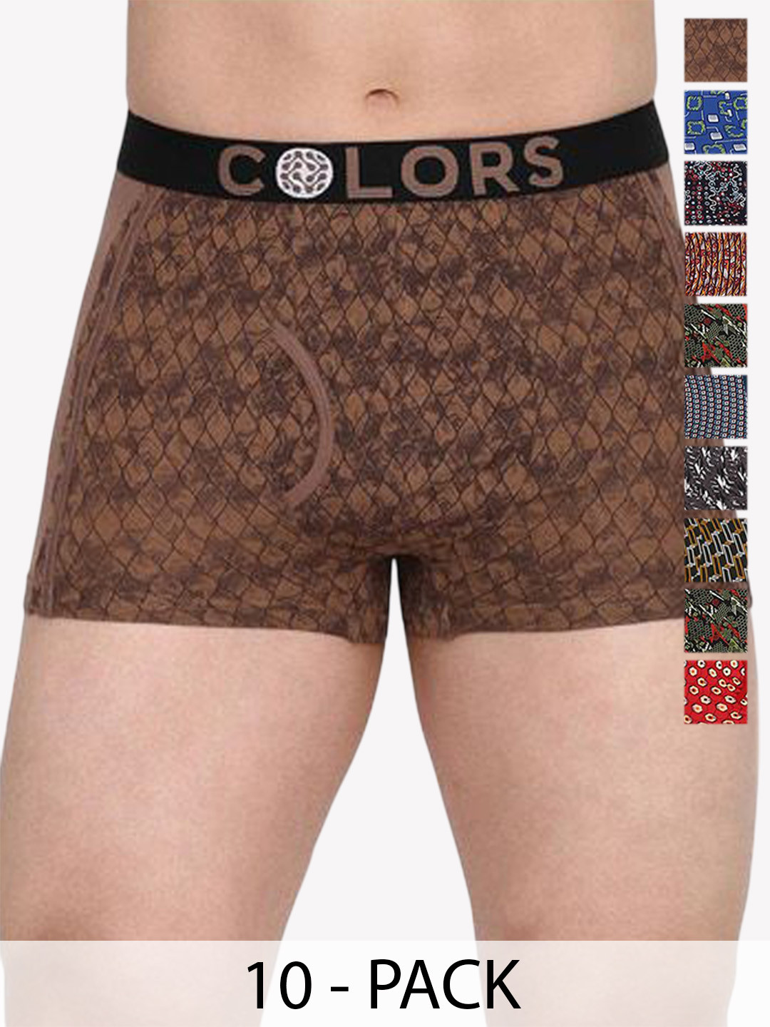 COLORS by Rupa Frontline Pack Of 10 Assorted Mid-Rise Printed Trunks
