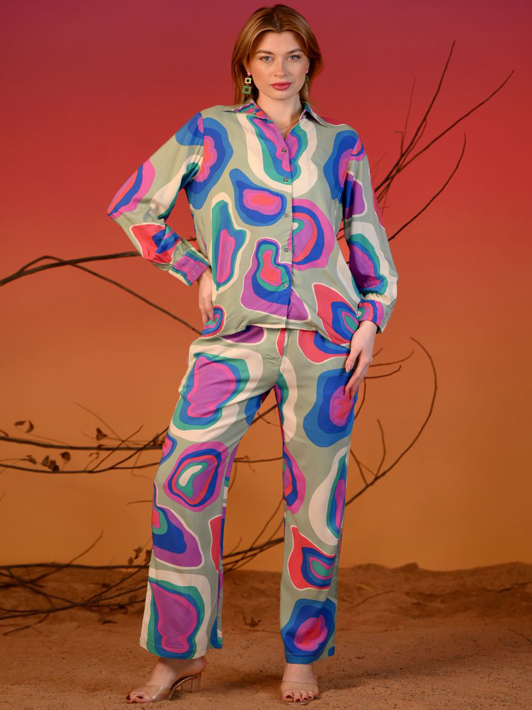 Antimony Sunset Mirage Printed Long Sleeves Shirt With Trouser