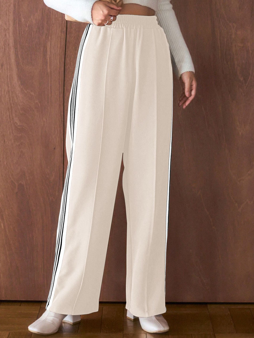 Mast & Harbour Women High-Rise Side Stripes Relaxed Fit Trousers