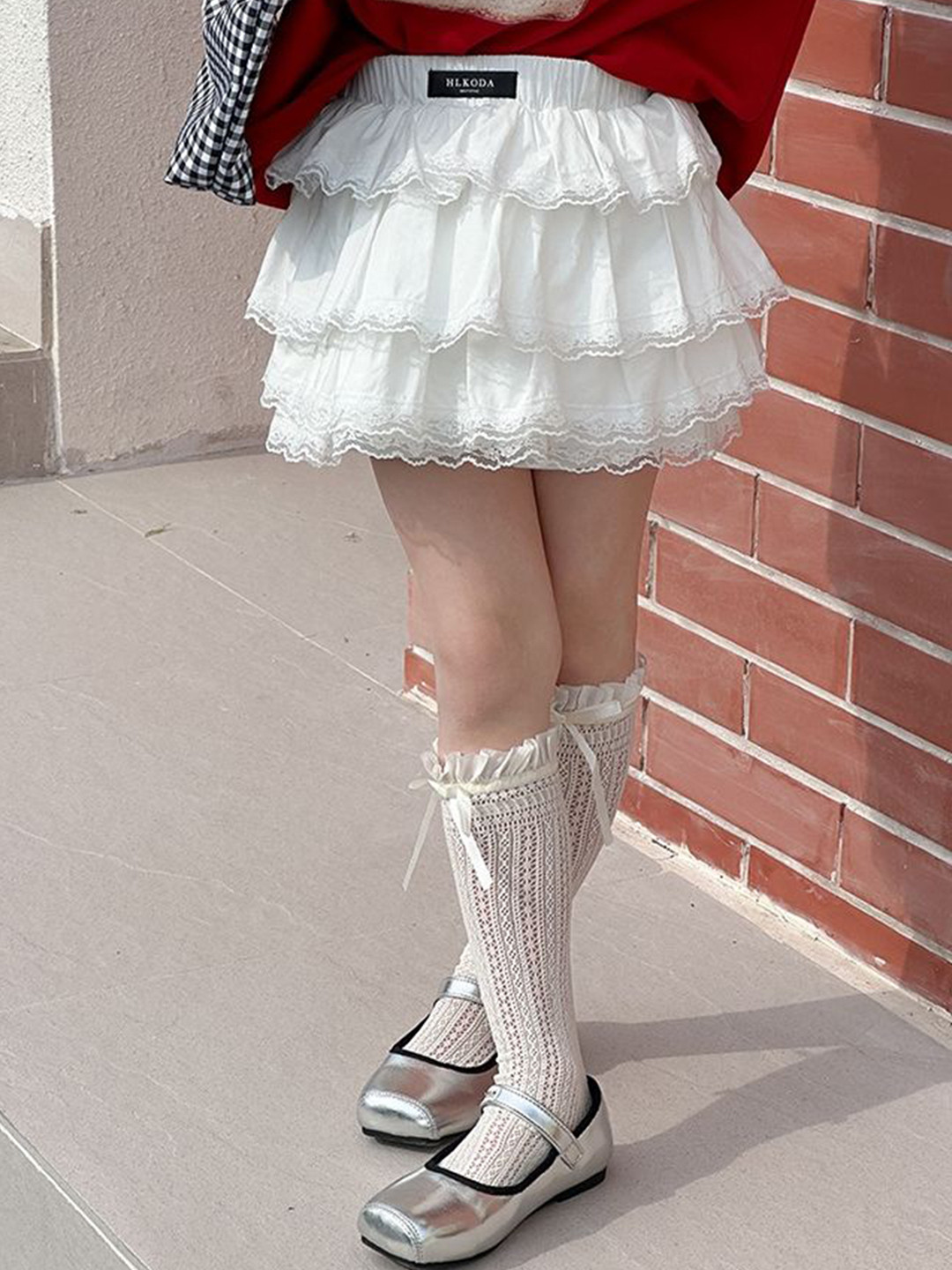 LULU & SKY Girls Pure Cotton Lace-Trimmed Tiered Mini Skirt