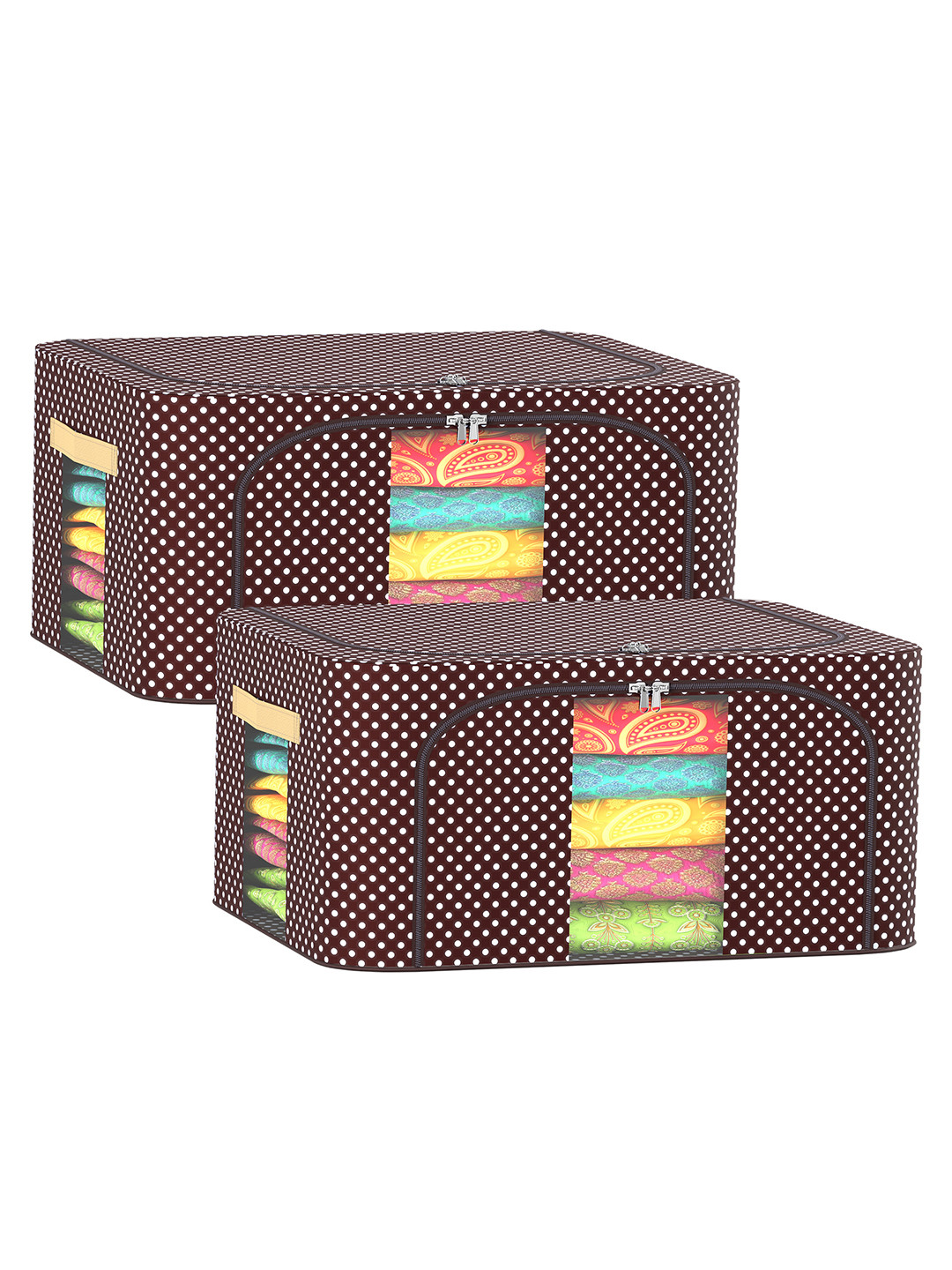 Aura Brown & White 2 Pieces Parachute Steel Frame Cloth Storage Box Drawer Organizer