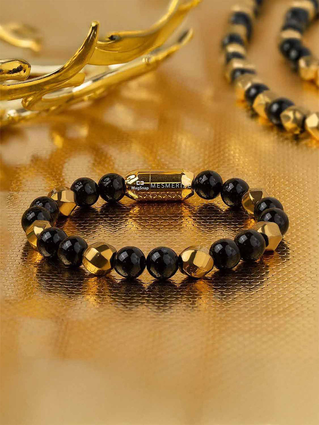 Mesmerize Gold Hematite & Gloss Onyx Stone Magsnap Bracelet