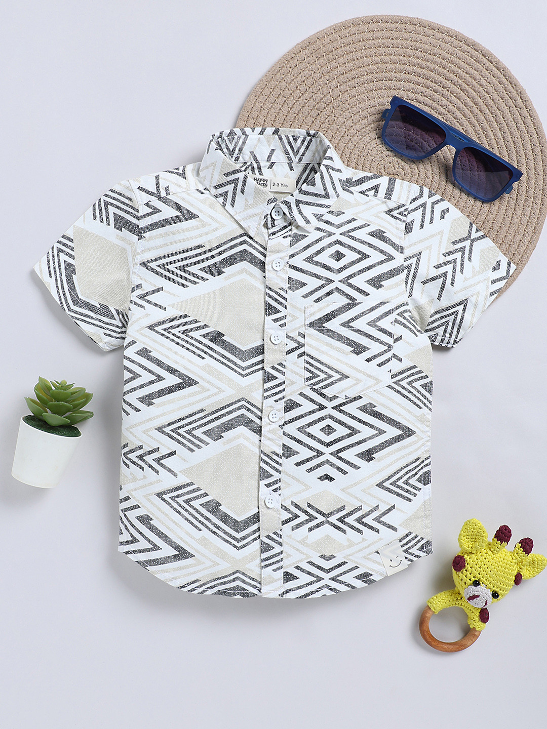 Happy Faces Kids Boys Geometric Printed Pure Cotton Casual Shirt