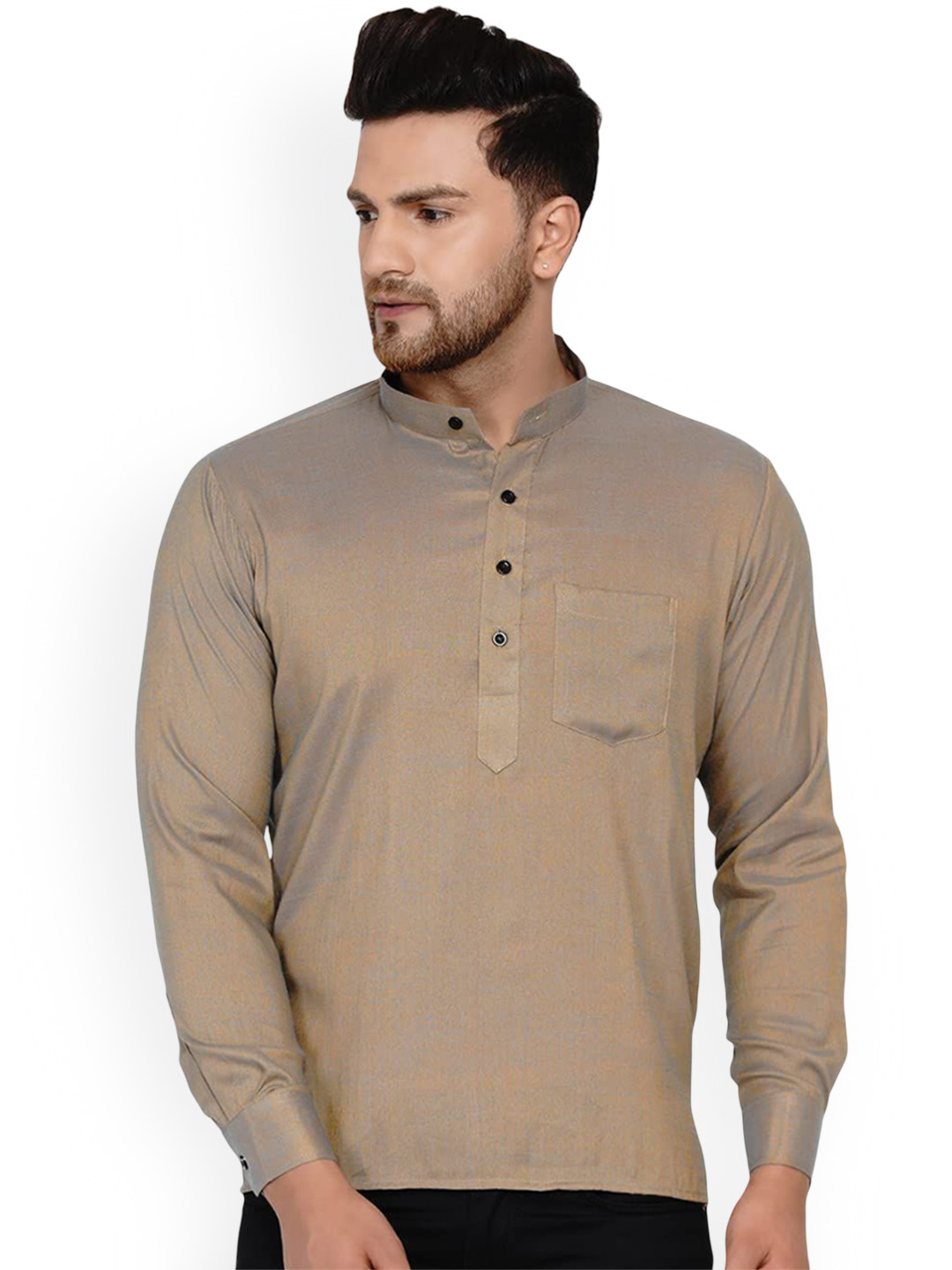 VEERA PARIDHAAN Band Collar Long Roll-Up Sleeves Straight Kurta