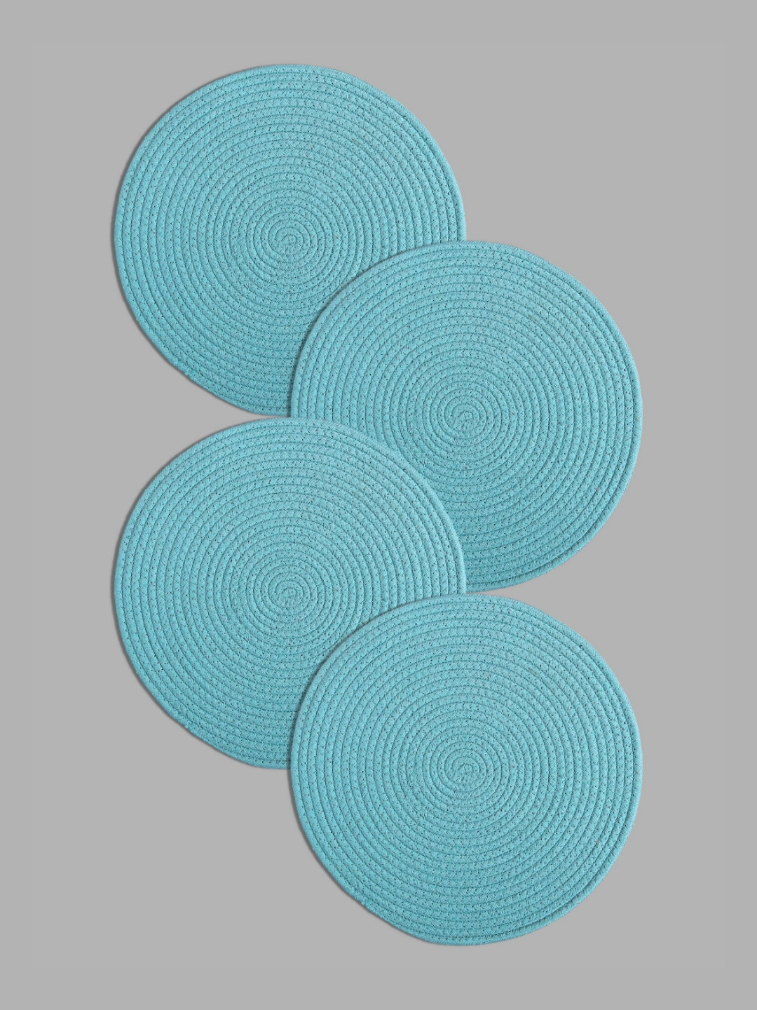 PAROKSH Blue 6 Pieces Braided Reversible Cotton Round Shaped Table Placemats