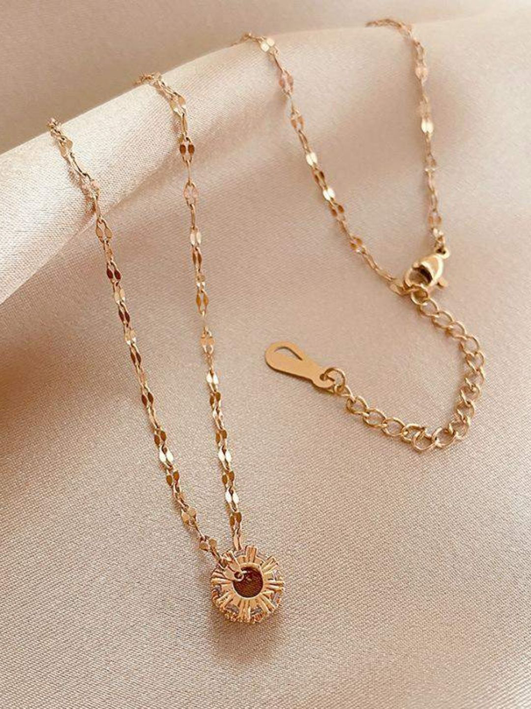 FAB COUTURE Rose Gold-Plated Artificial Stones Studded Pendant With Chain