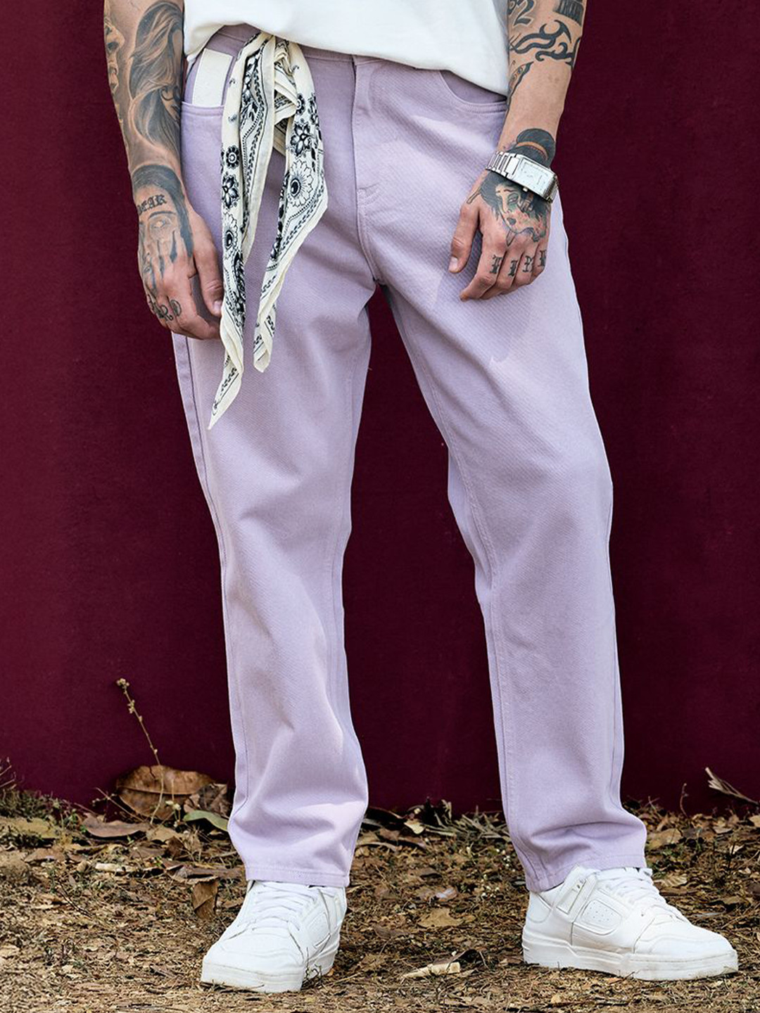 Snitch Bordeaux Lavender Baggy Fit Jeans