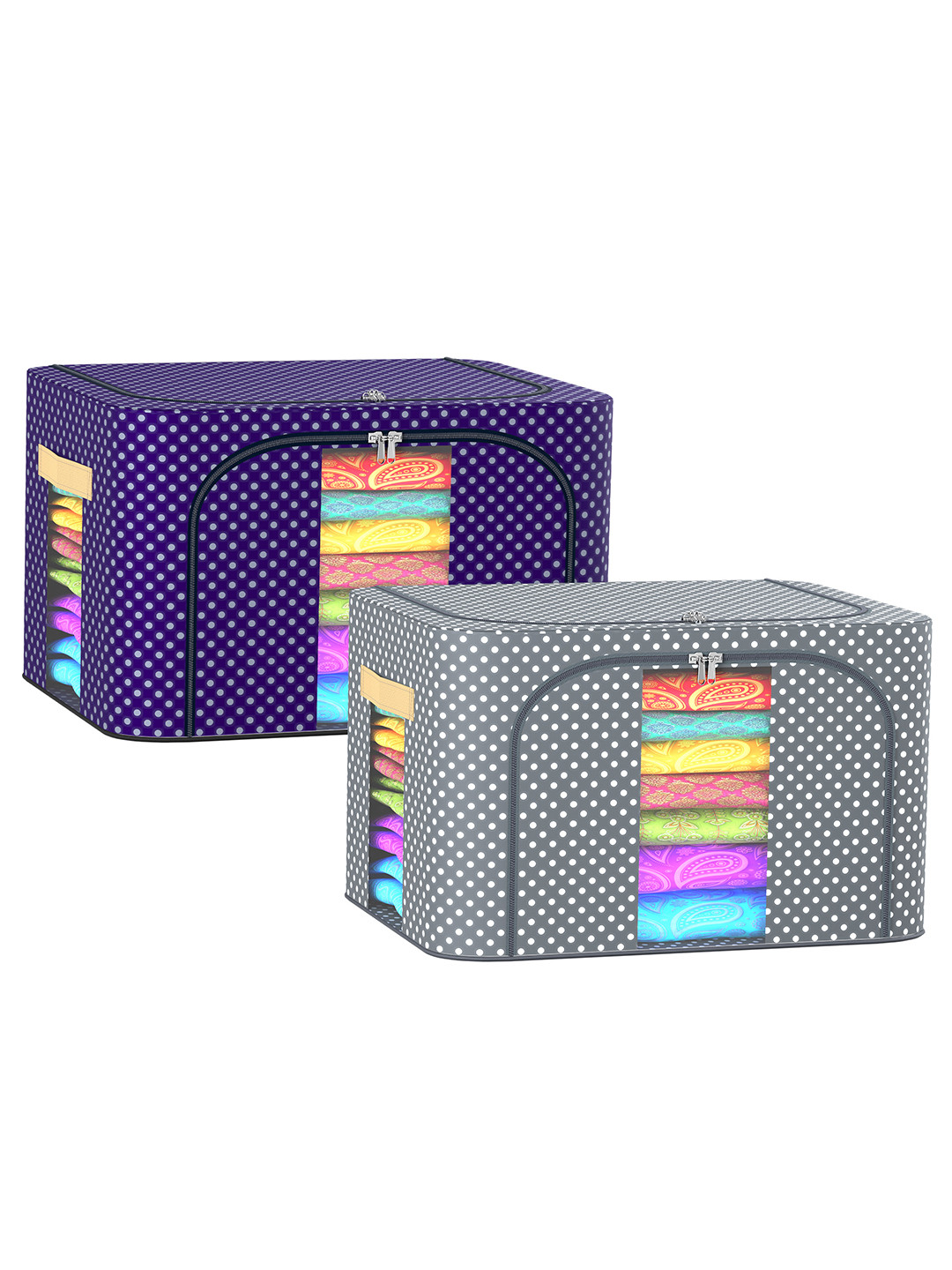 Aura Blue & Grey 2 Pieces 66 Liter Parachute Steel Frame Storage Box Drawer Organisers