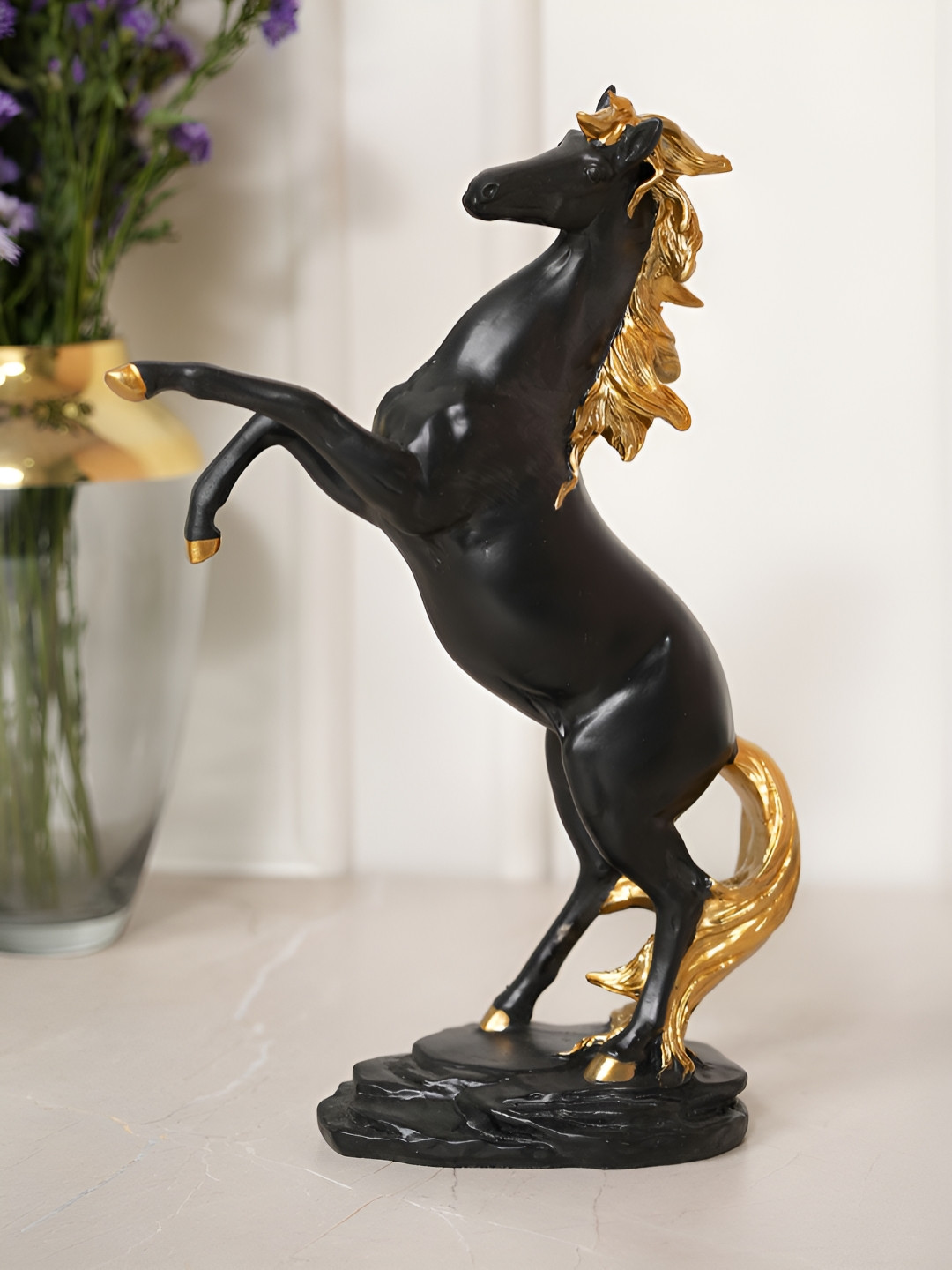 HOME 360 Jumping Horse Black Polyresin Matte Living Room Medium Showpiece - 3.1 Inches