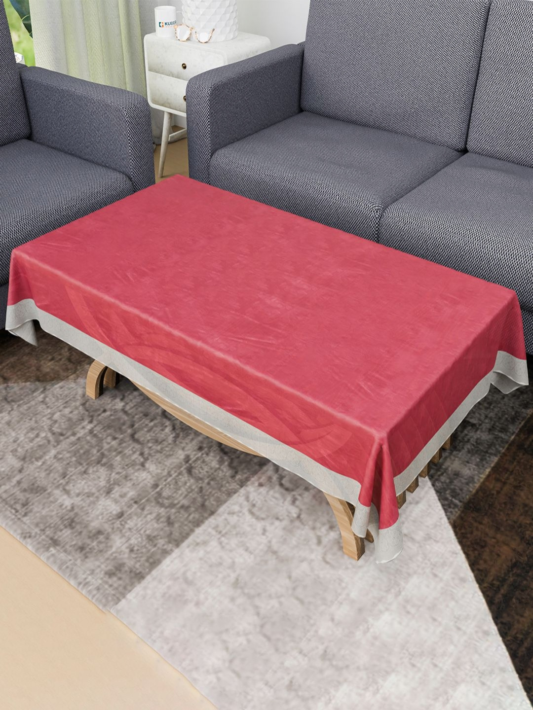 Aura Pink Self Design Waterproof 4-Seater Rectangle 1.42 m x 0.98 m PVC Table Cover