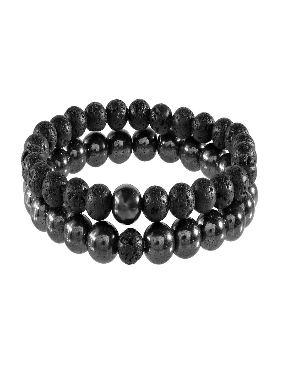 Nirvana Set Of 2 Lepidolite Lava Beaded Elasticated Bracelet