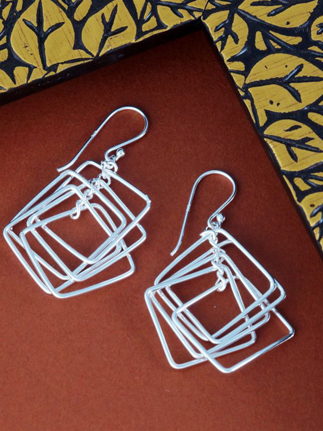 Tuanz Silver Jewelry 925 Sterling Silver Rhodium-Plated Geometric Shaped Drop Earrings