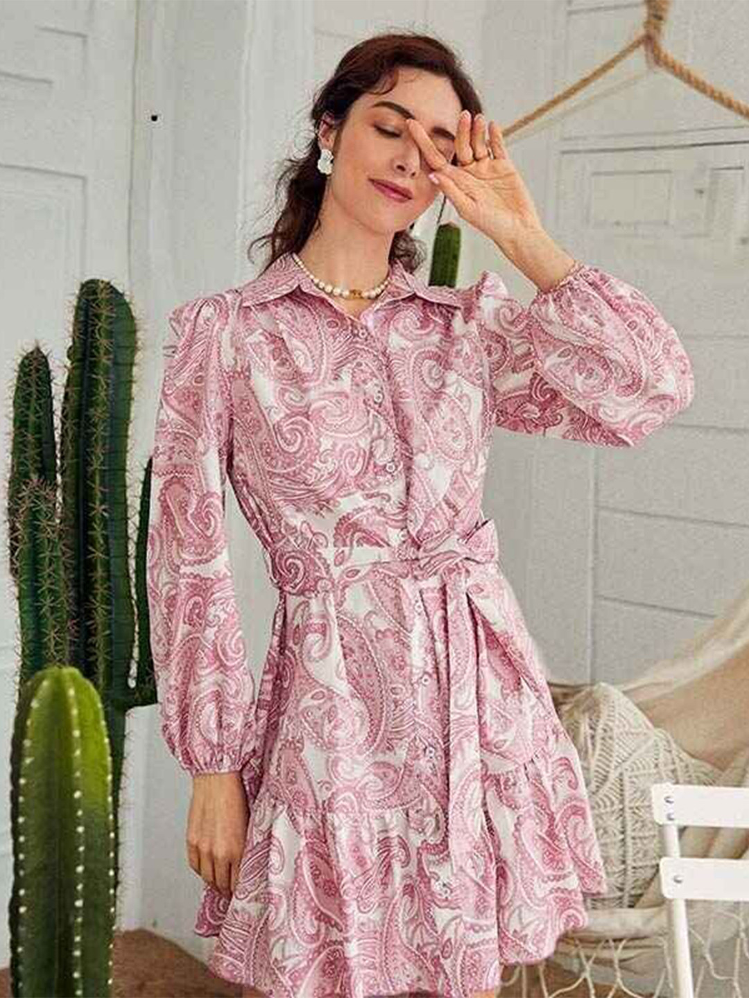 SZN Pink Floral Mini Shirt Dress
