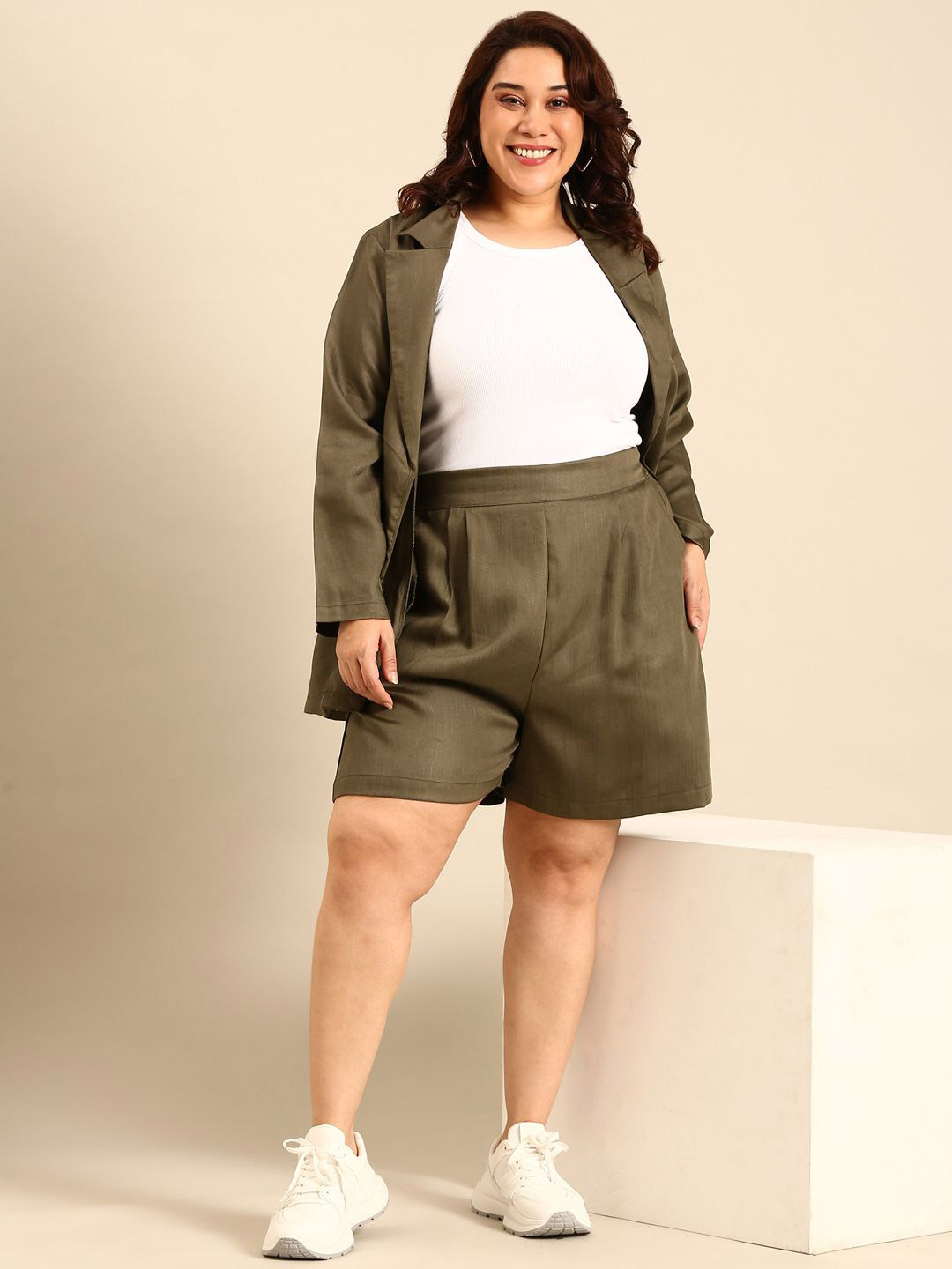 The Pink Moon Women High-Rise Fashion Olive Cotton Shorts