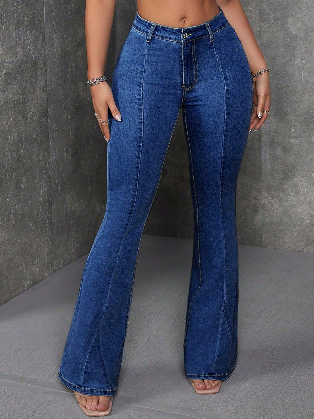 DressBerry Women Bootilicious High-Rise Light Fade Front Seam Stretchable Bootcut Jeans