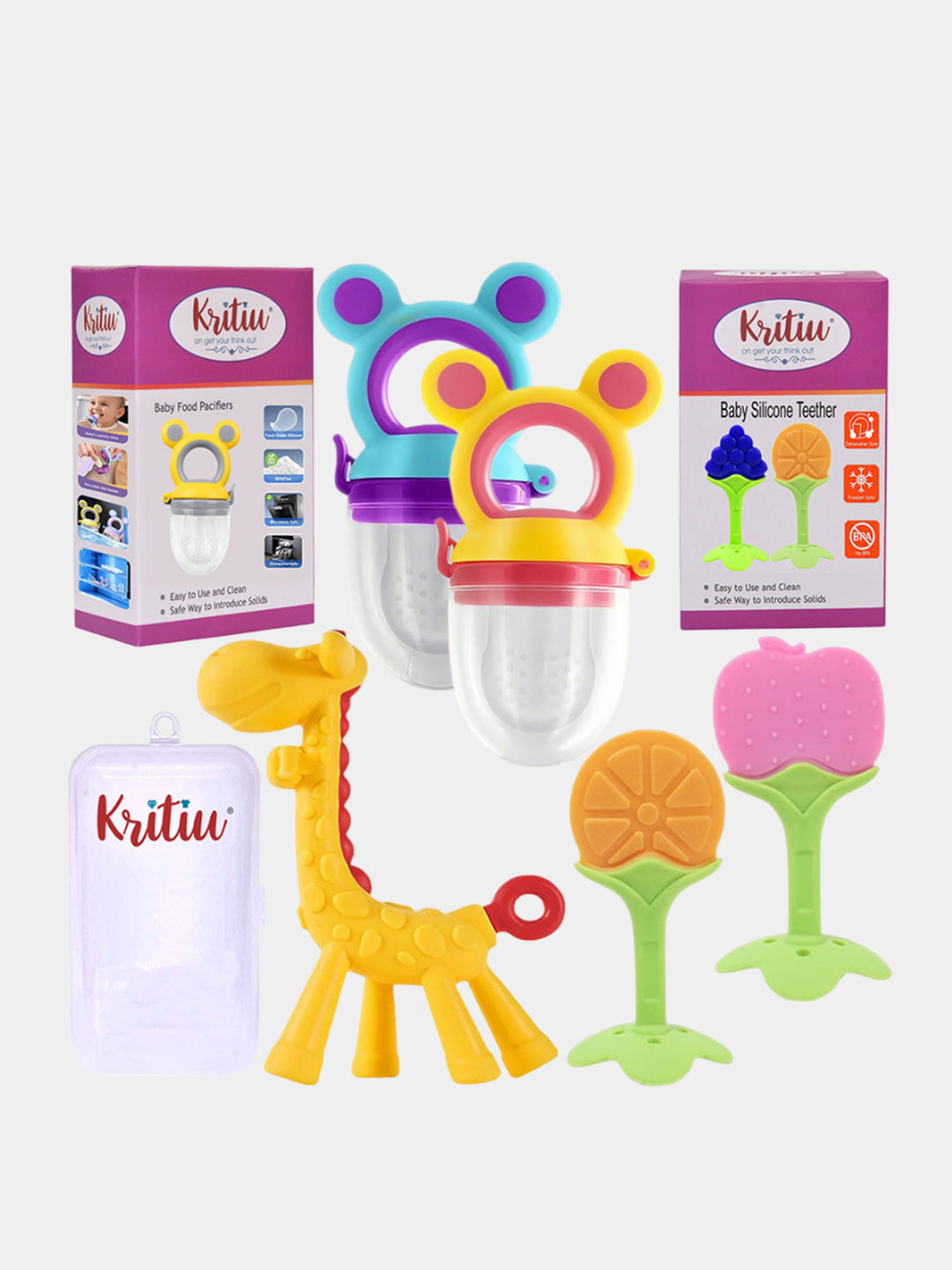 Kritiu Kids  Set Of 5 Silicon Green & Yellow Bpa Free Teether