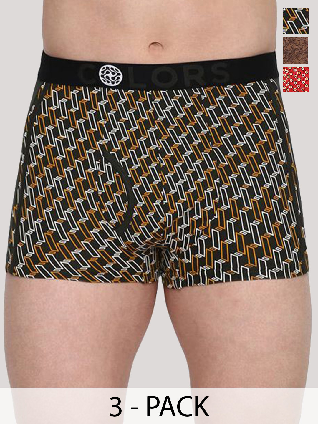 COLORS by Rupa Frontline Pack Of 3 Printed Mid Rise Assorted Trunks
