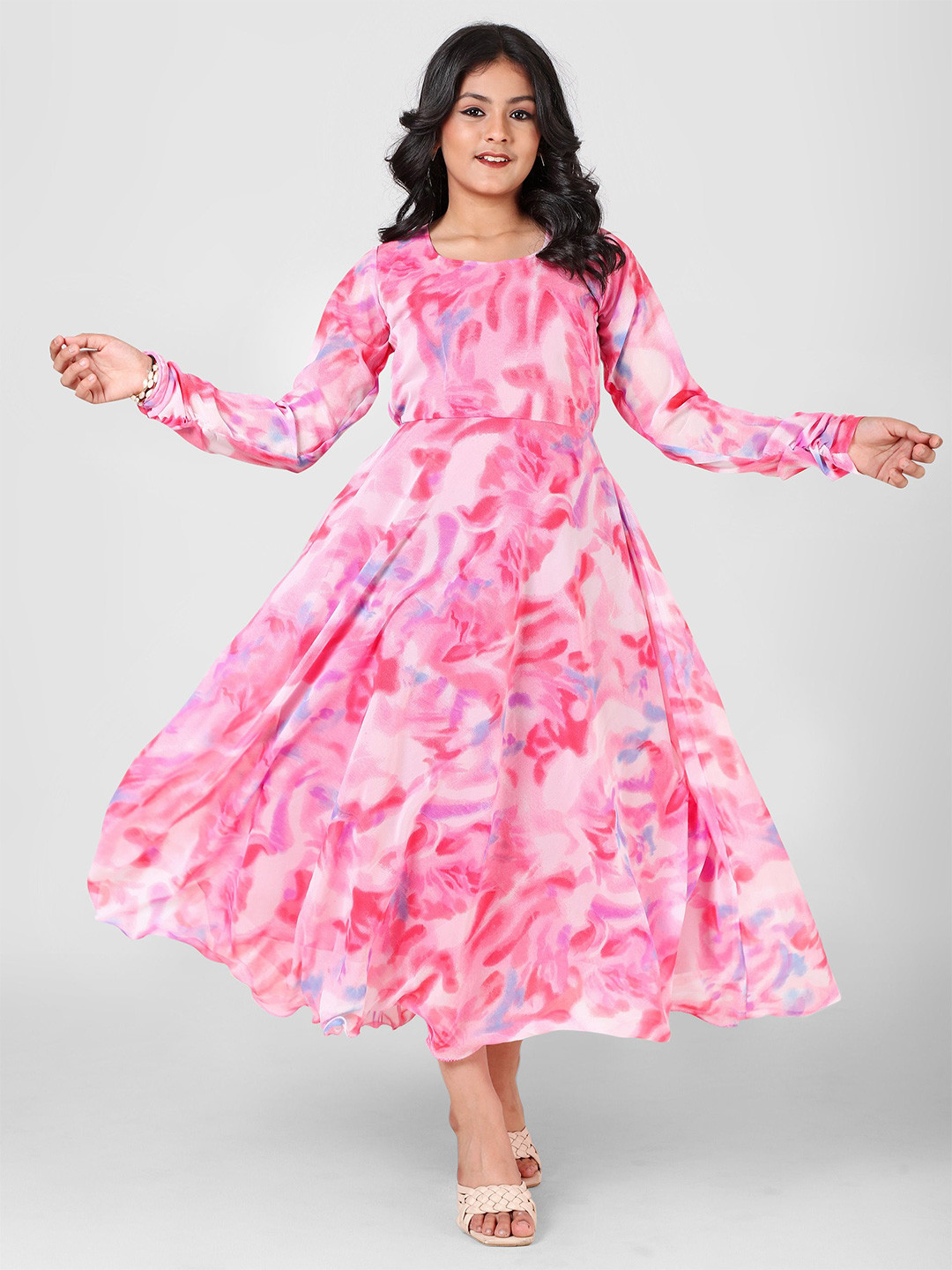 Aarya Designer Women Printed Georgette Fit & Flare Midi Dress