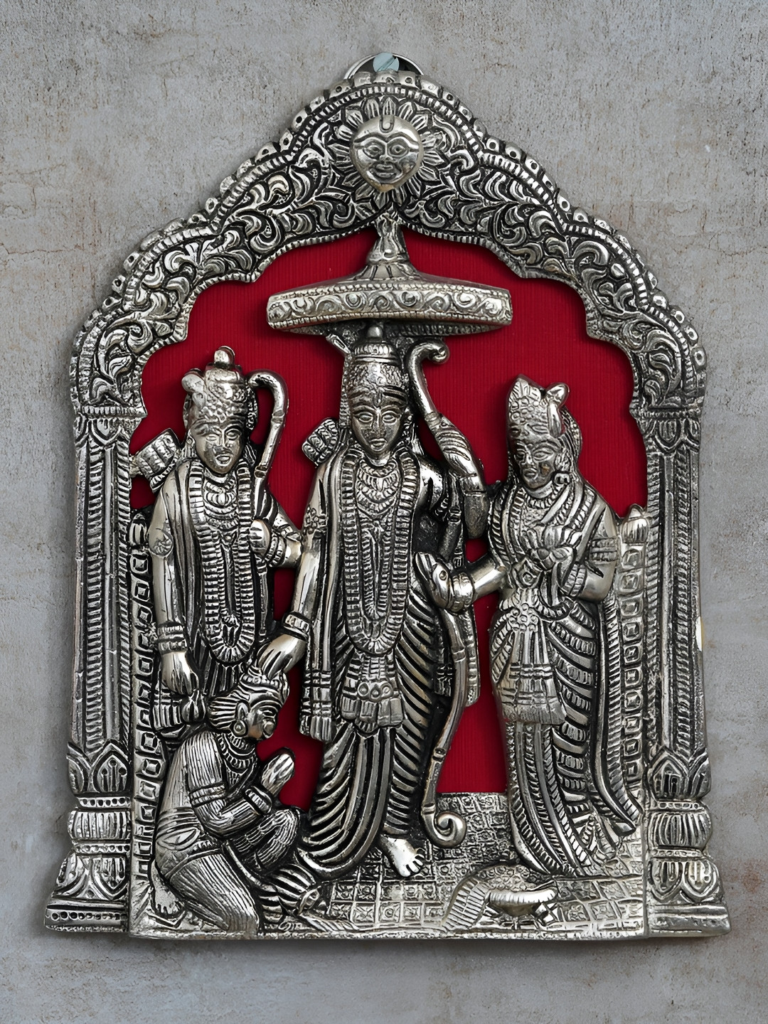 eCraftIndia Ram Darbar Silver Metal Metallic Prayer Room Medium Showpiece - 8.3 Inches