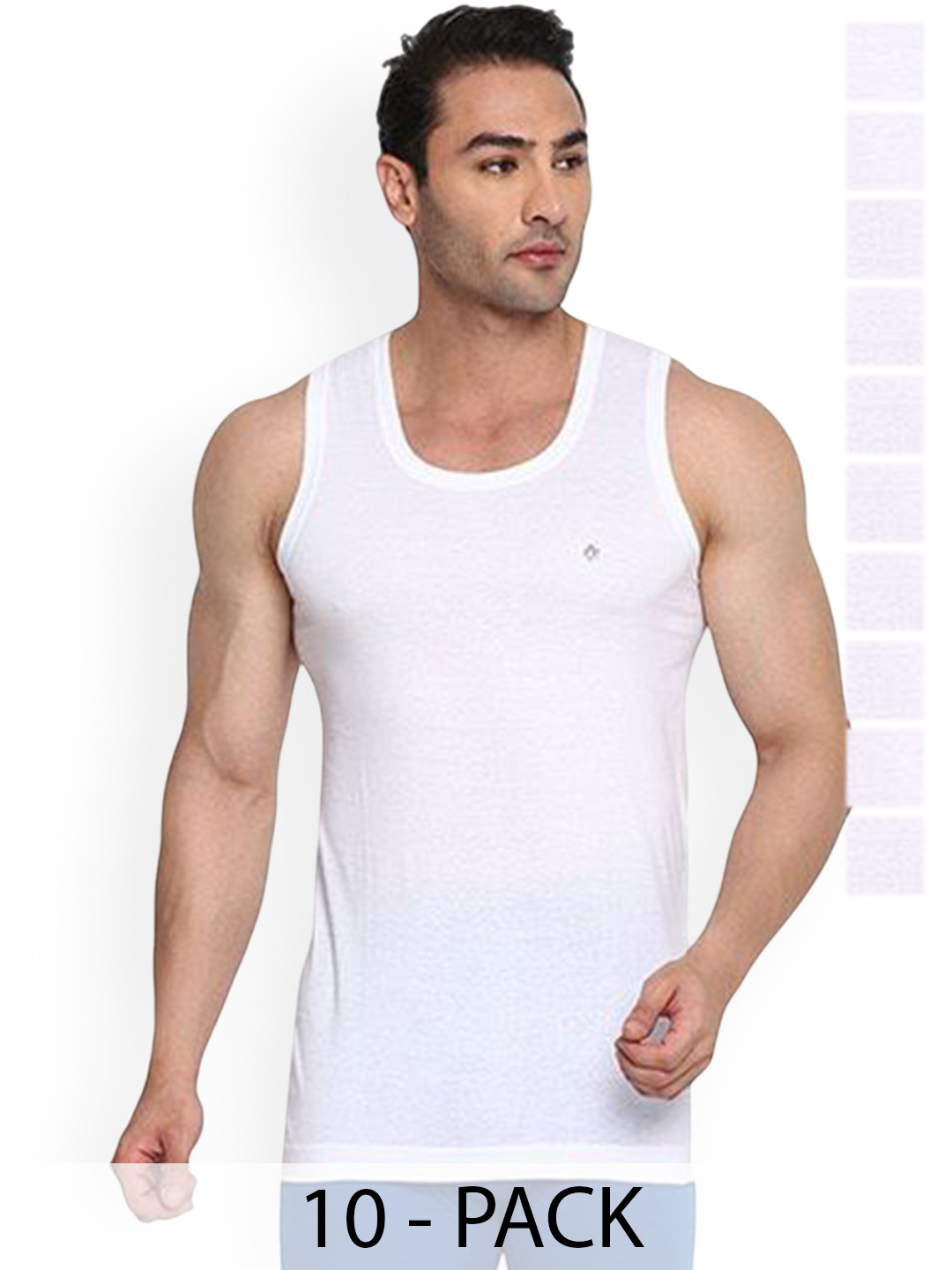 COLORS by Rupa Frontline Pack Of 10 Pure Cotton Gym Vest With Scoop Neck