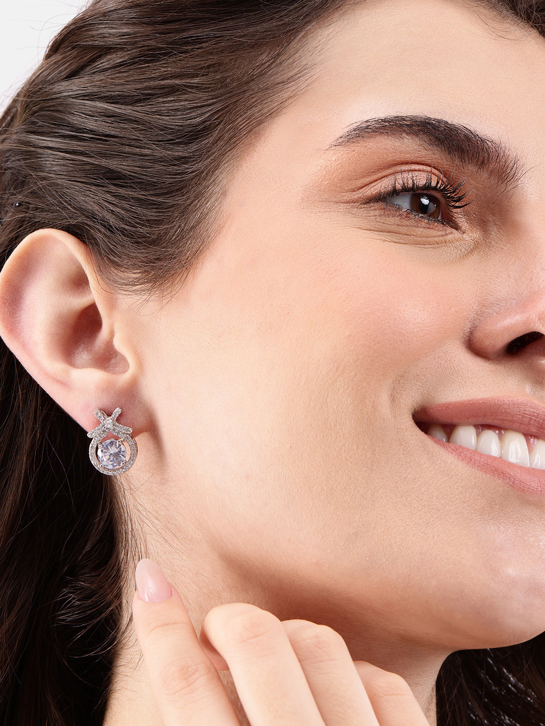 DressBerry Bow Stone Studded Drop Earrings