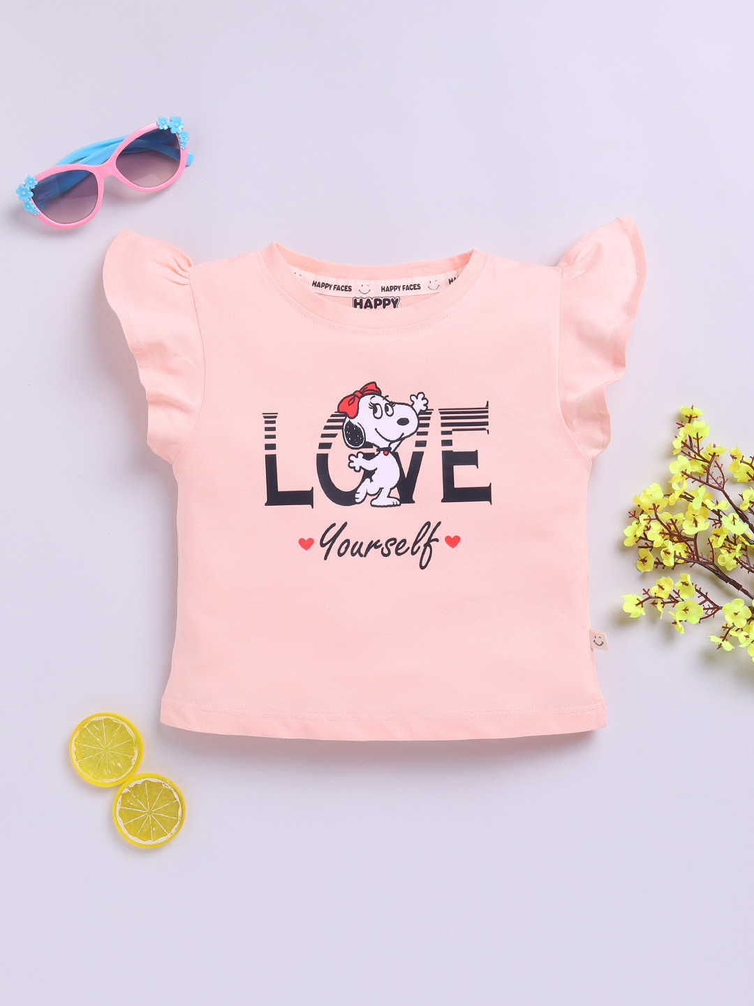 Happy Faces Girls Peanuts Printed Pure Cotton Top
