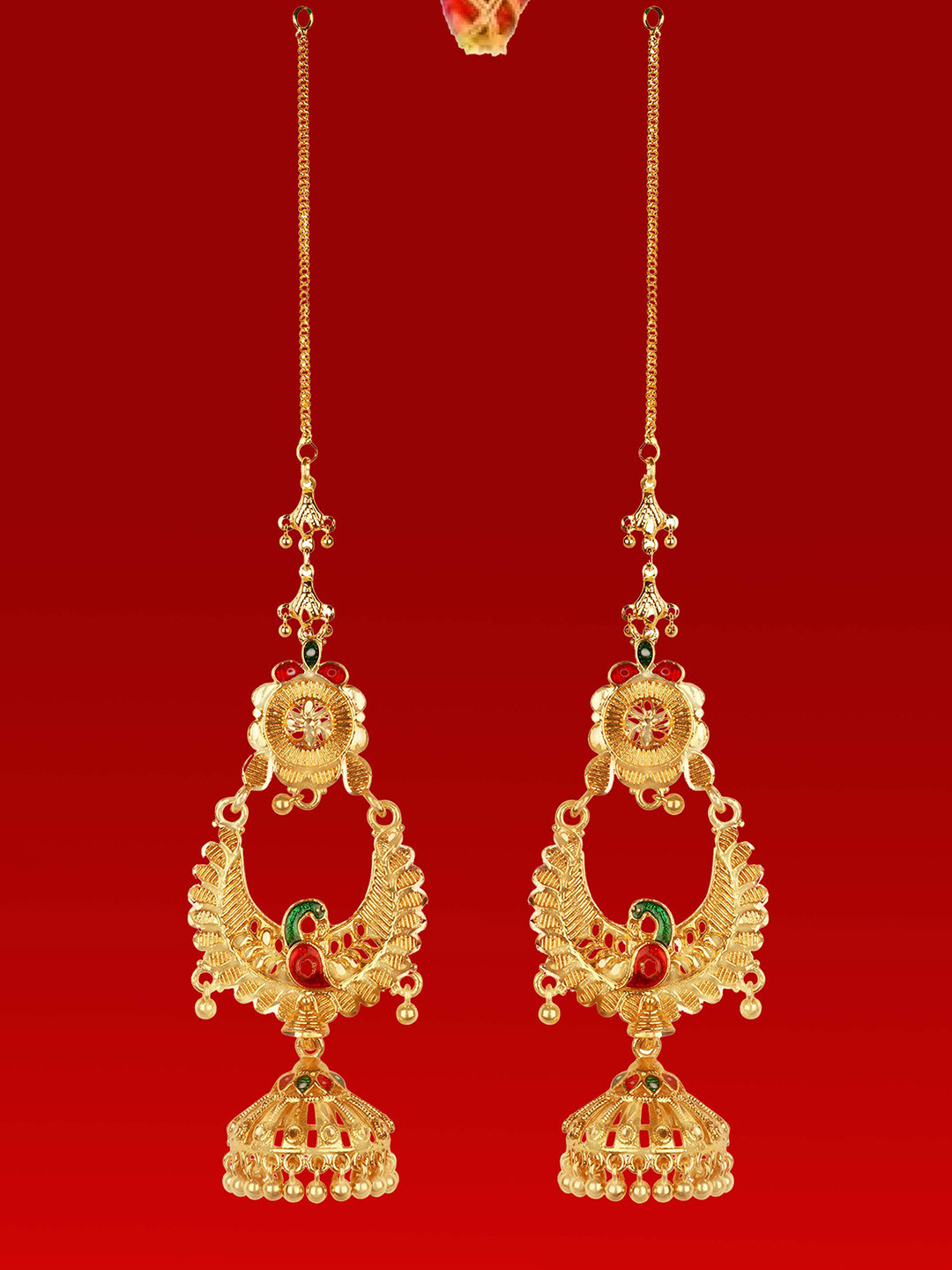 Anouk Gold-Plated Artificial Beaded Dome Shaped South Indian Temple Jhumkas