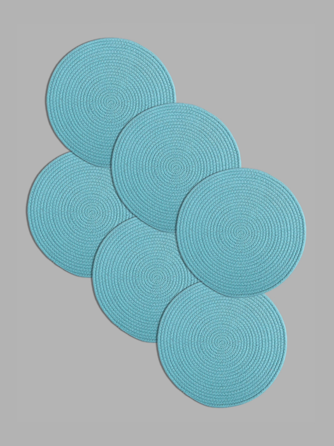 PAROKSH Blue 6 Pieces Braided Reversible Cotton Round Shaped Table Placemats